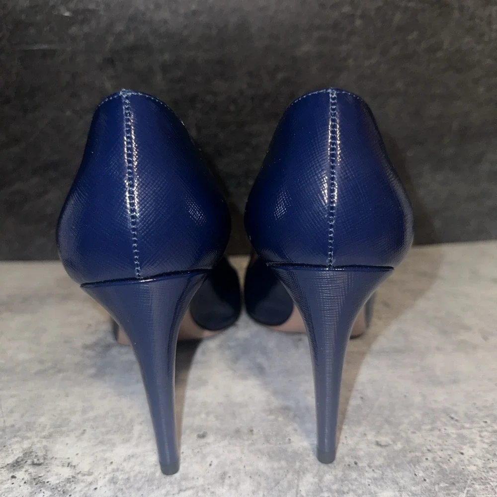 Prada Navy Blue Saffiano Leather 90mm Almond Toe Pumps Heels EU 39 (US 9h)